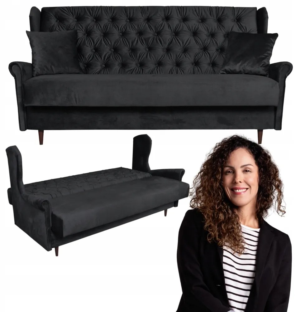Wersalka 3 osobowa sofa z funkcją spania WELUR czarna GAJA Family Meble