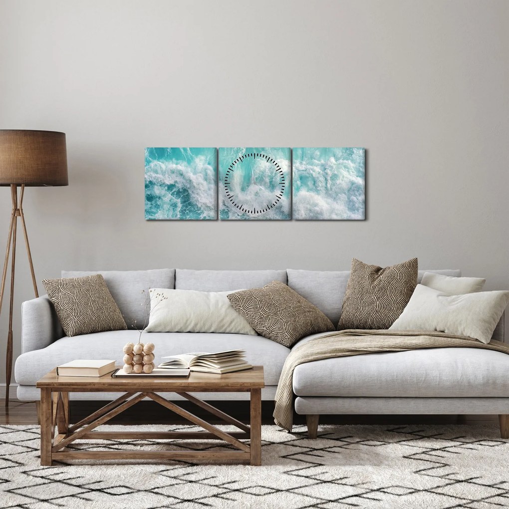 Obraz - Widok na fale oceanu (z zegarem) (90x30 cm)