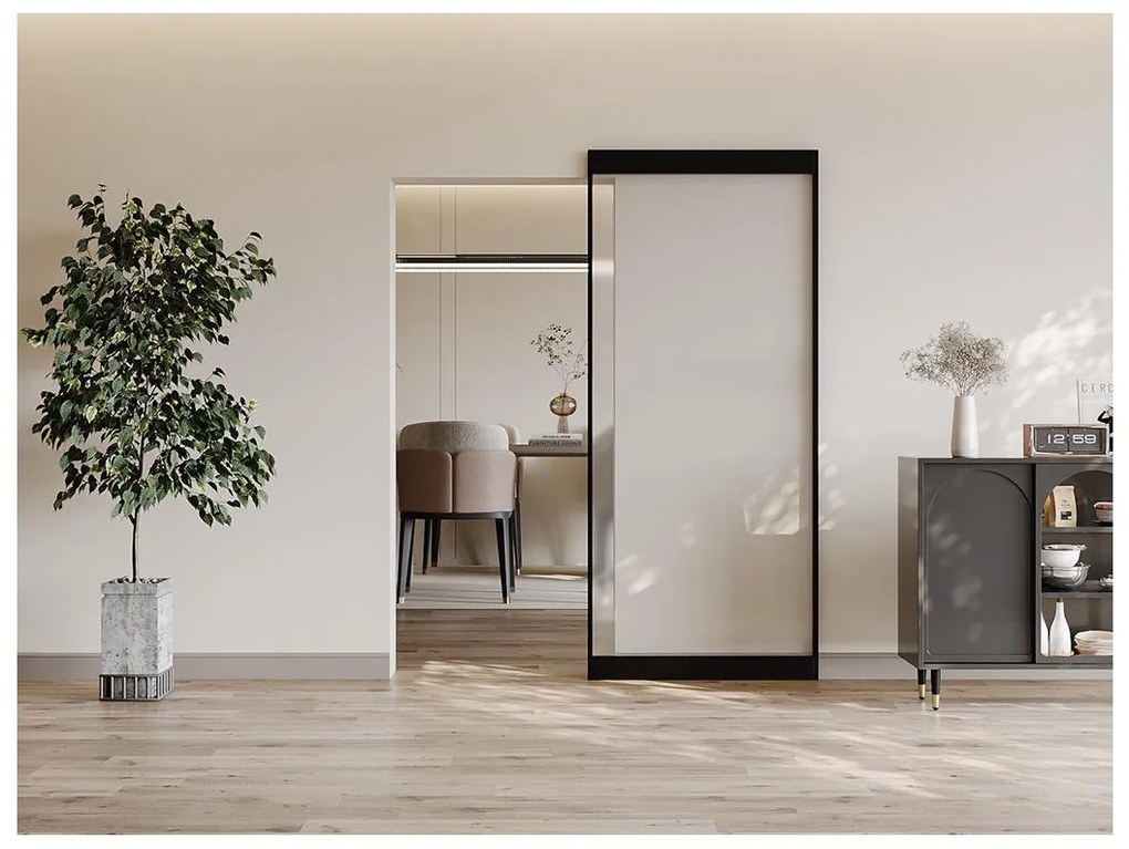 Drzwi przesuwne z niewidoczną szyną - aluminium i matowe szkło hartowane - 93 x 210 cm - TORIPA