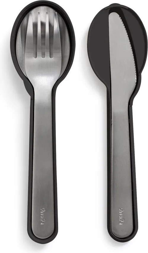 Sztućce podróżne ze stali nierdzewnej w czarno-srebrnym kolorze staw 3 szt. To Go – Lékué