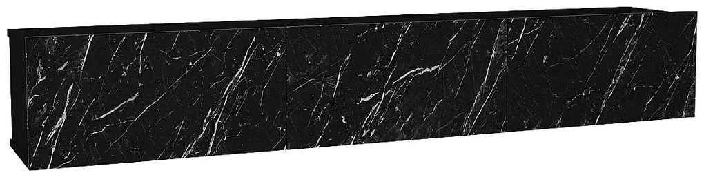 Wisząca szafka RTV z 3 wnękami – Imitacja czarnego marmuru – VIKILA