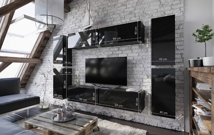 Modernistyczna meblościanka biały połysk P8-A08
