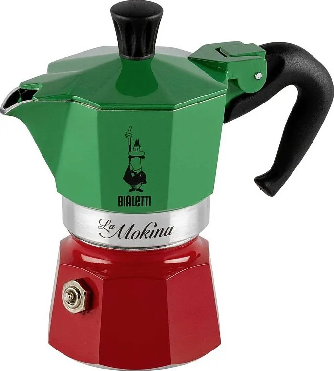 Bialetti La Mokina Italia - Mini włoski ekspres do espresso 40 ml trójkolorowy, aluminium, 1 filiżanka, wszystkie rodzaje kuchenek oprócz indukcyjnej