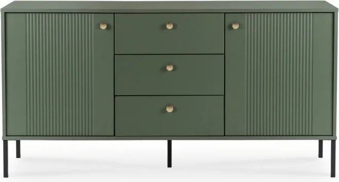 Komoda do Salonu Sypialni SOFT 154 cm Zielona Ryflowana Dwudrzwiowa z Szufladami Nowoczesna