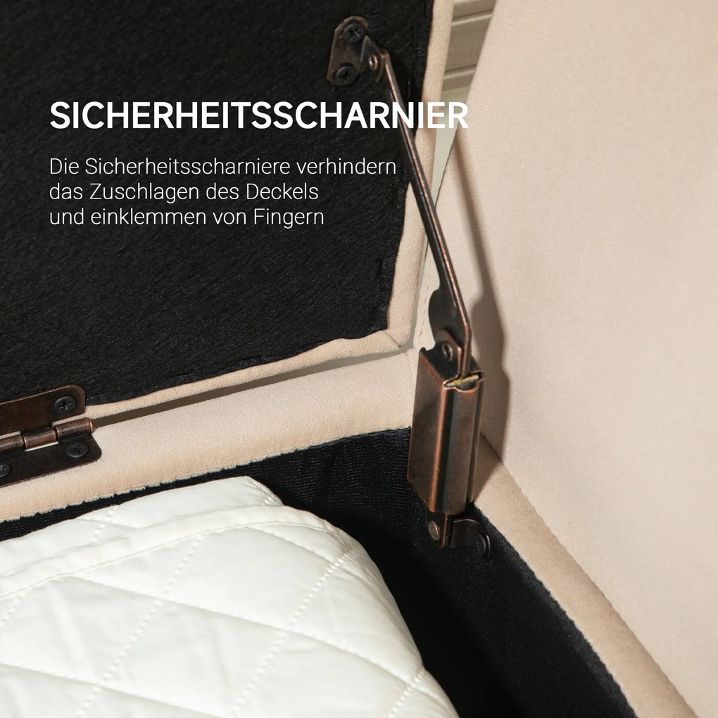 HOMCOM Tapicerowana ławka welurowa z podłokietnikami i miejscem do przechowywania beżowa 107x42x65 cm | Aosom PL