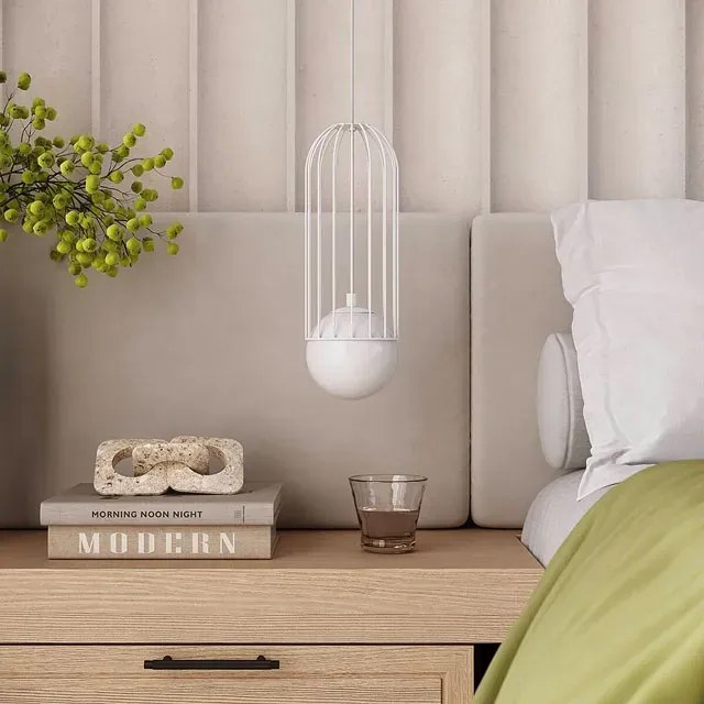 Biała lampa wisząca druciana ze szklanym kloszem - 2X A606 R6-E60