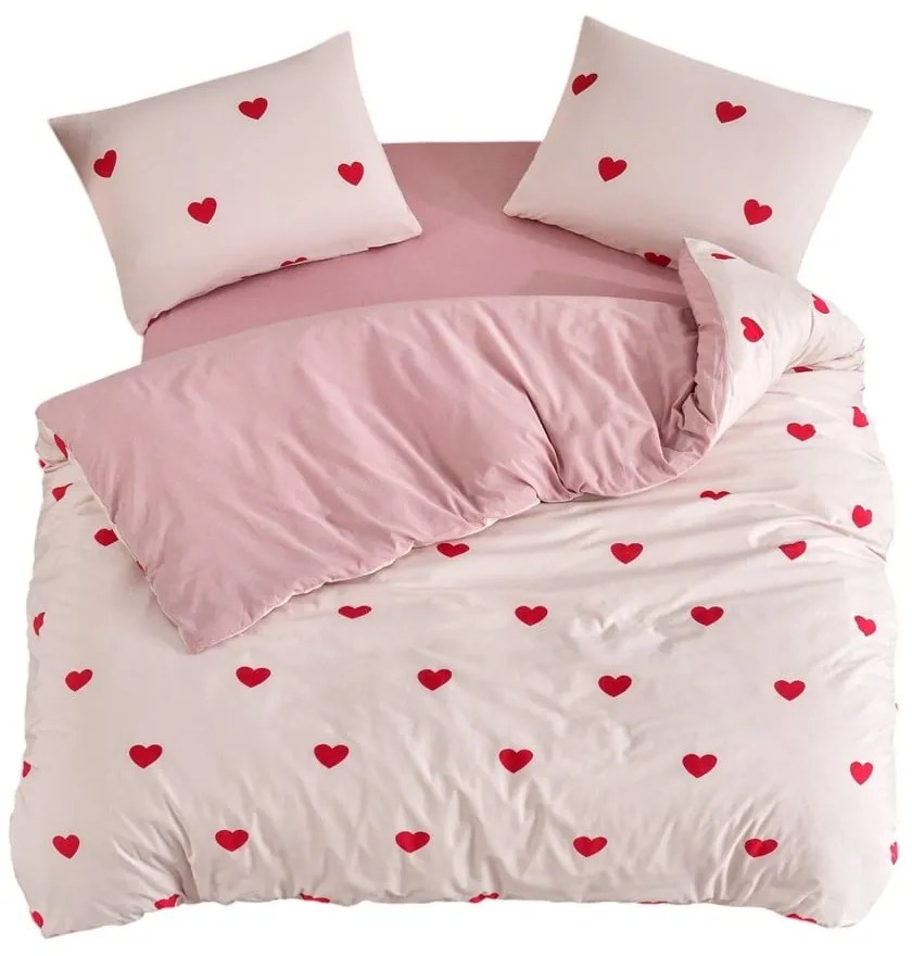 Różowa pościel jednoosobowa z prześcieradłem/3-częściowa 160x220 cm Red Heart – Mila Home
