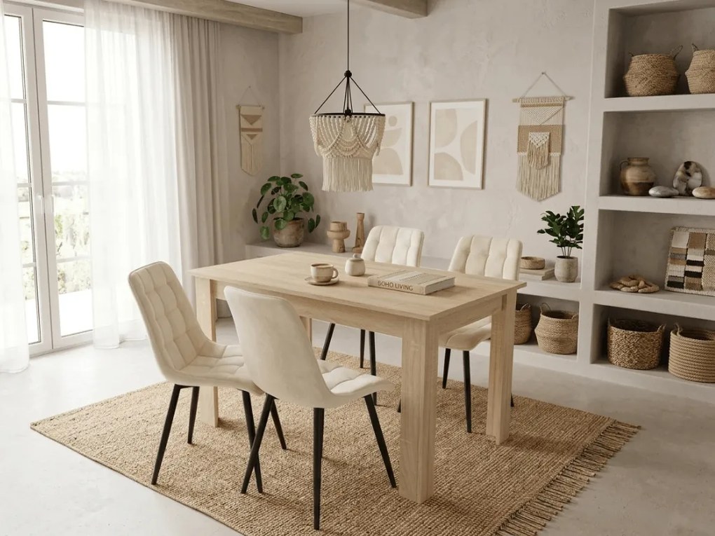 Krzesło do jadalni SPLIT VELVET z czarnymi nogami, jasnobeżowe