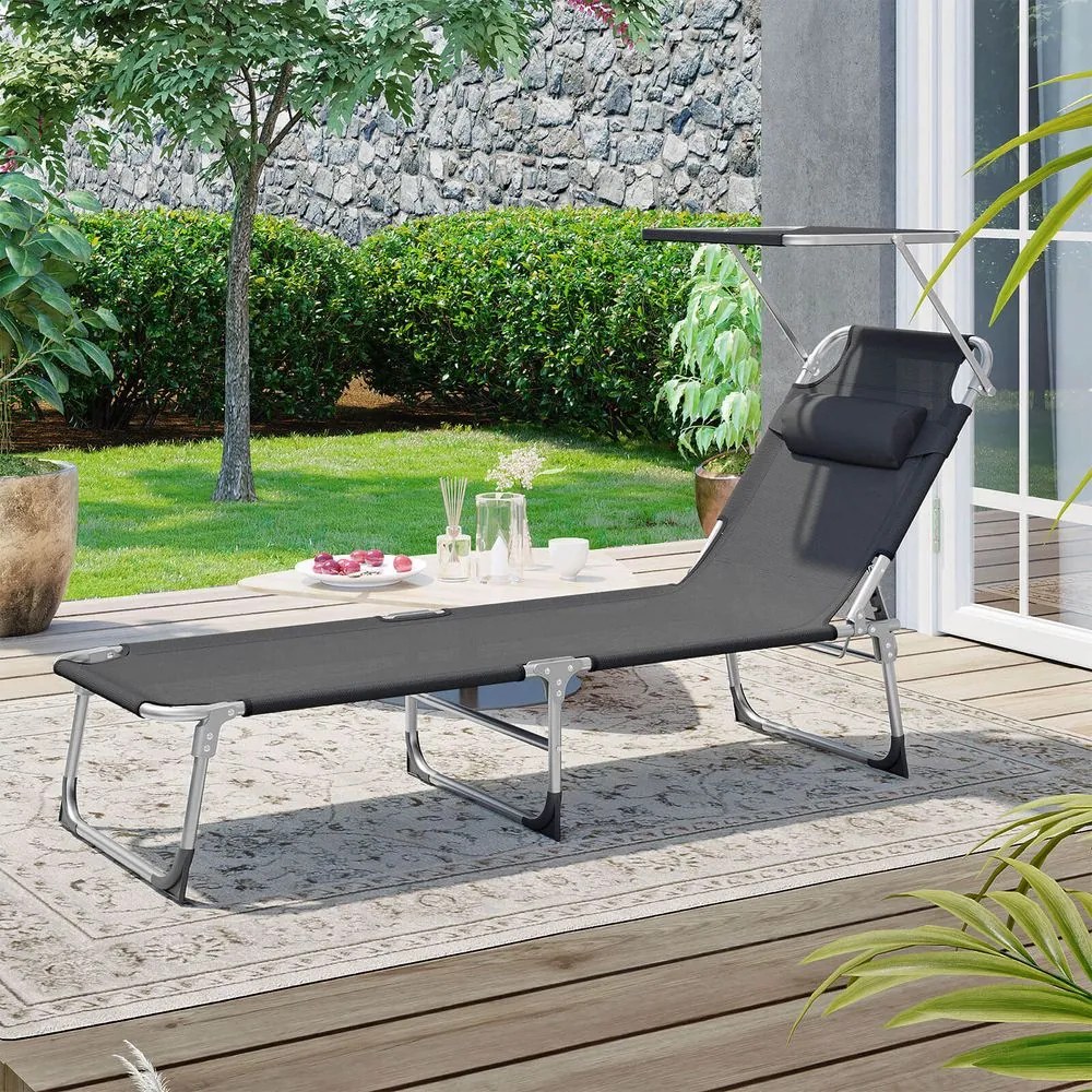 Leżak ogrodowy LAGUNA z regulowanym daszkiem, 193x53x29cm, ciemnoszary SongmicsHome