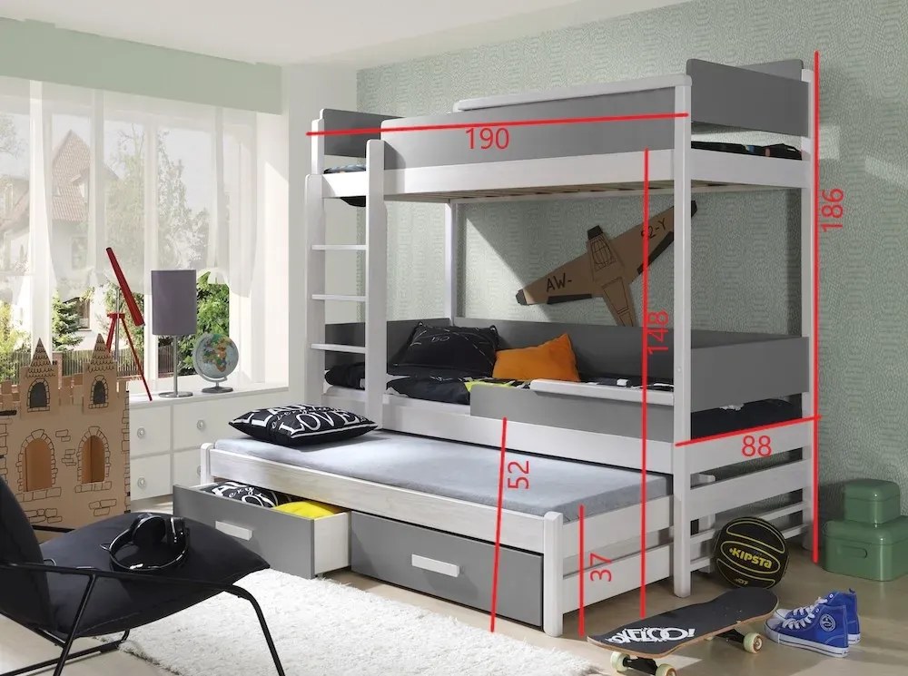 Łóżko piętrowe ZALA 180x80 białe/truflowe MEBLOBED