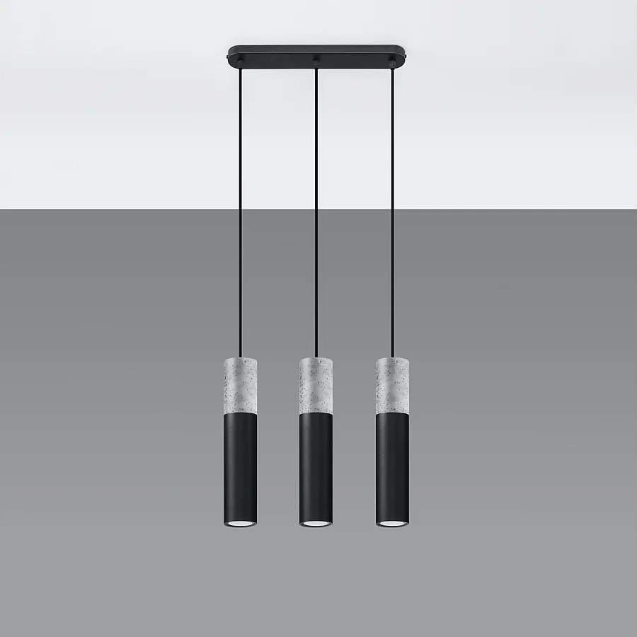 Lampy wiszące nowoczesny Lume, stal/beton - 3 źródło światła 4000K - L.45 x H.90 cm - czarny/szary