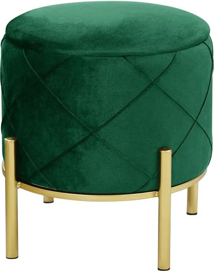 Okrągła pufa na złotych nóżkach butelkowa zieleń H4-E39
