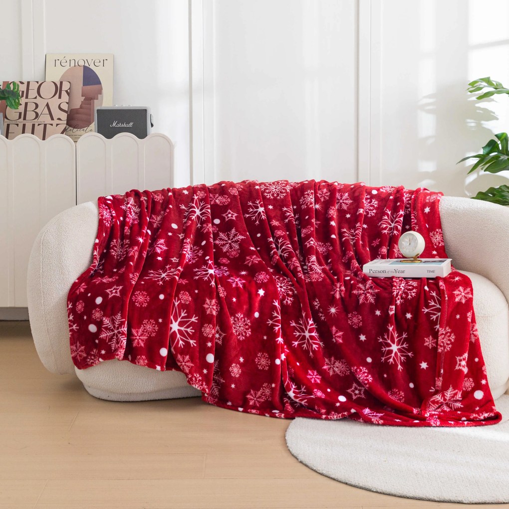 Czerwony świąteczny mikropluszowy koc SNOWFALL Rozmiar: 200 x 220 cm