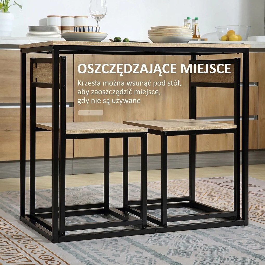 HOMCOM Zestaw stół i krzesła do jadalni kompaktowy stół kuchenny z 2 krzesłami metalowa rama do salonu | Aosom PL