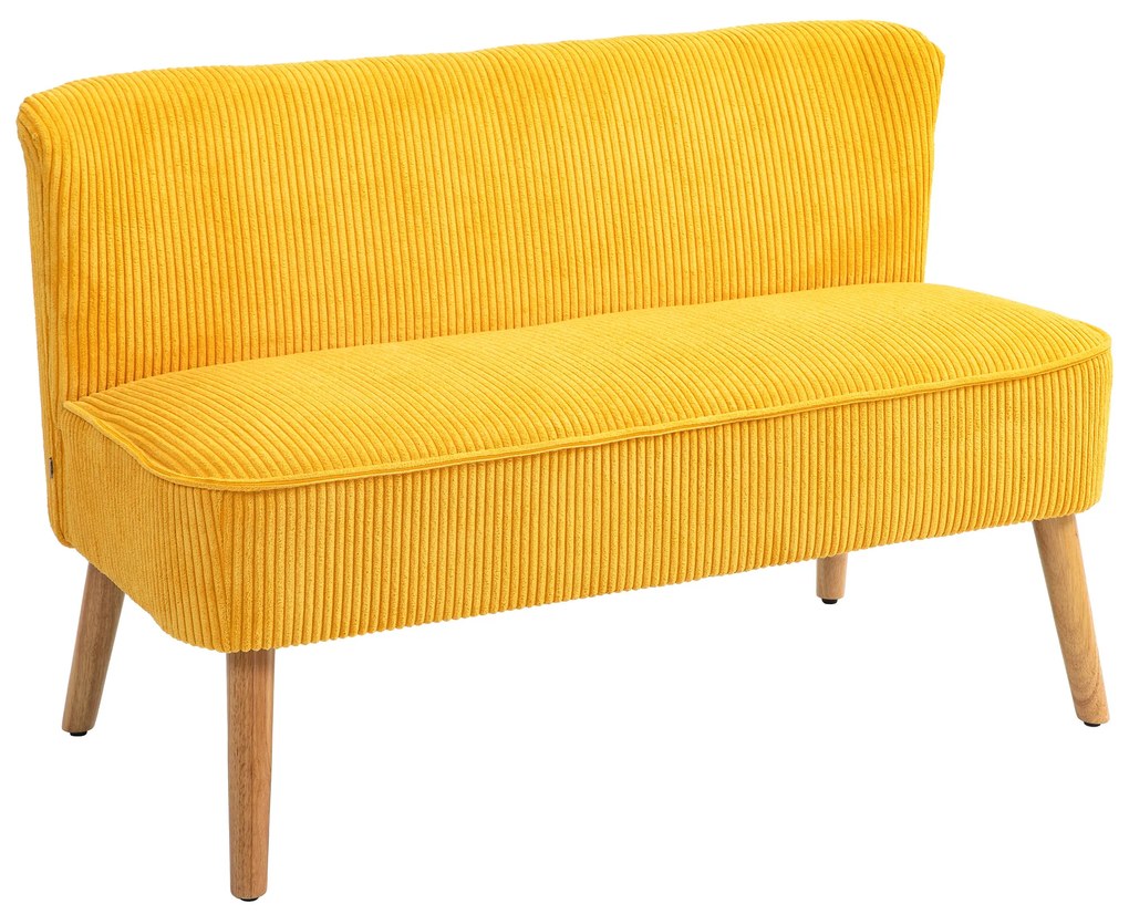 HOMCOM Sofa dwuosobowa, elegancki skandynawski design, solidna rama drewniana, do 150 kg, 117 x 56,5 x 77 cm, Kolor Żółty