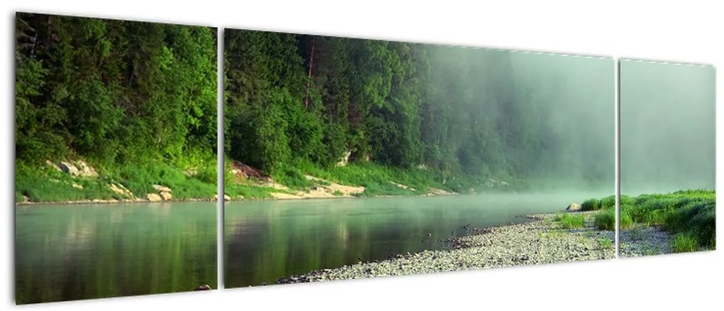 Obraz - rzeka przy lesie (170x50 cm)