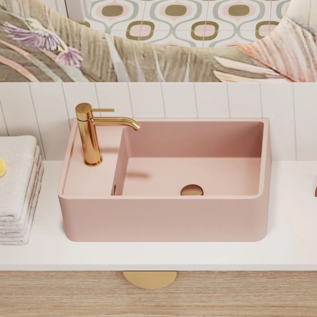 Umywalka z kamienia syntetycznego nablatowa / wisząca prostokątna różowa 43 cm x 25 cm EVELIA Pink