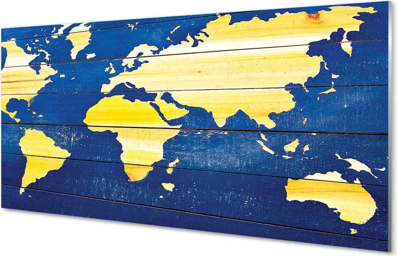 Panel nad Blat Kuchenny Mapa Świata na Niebieskich Deskach