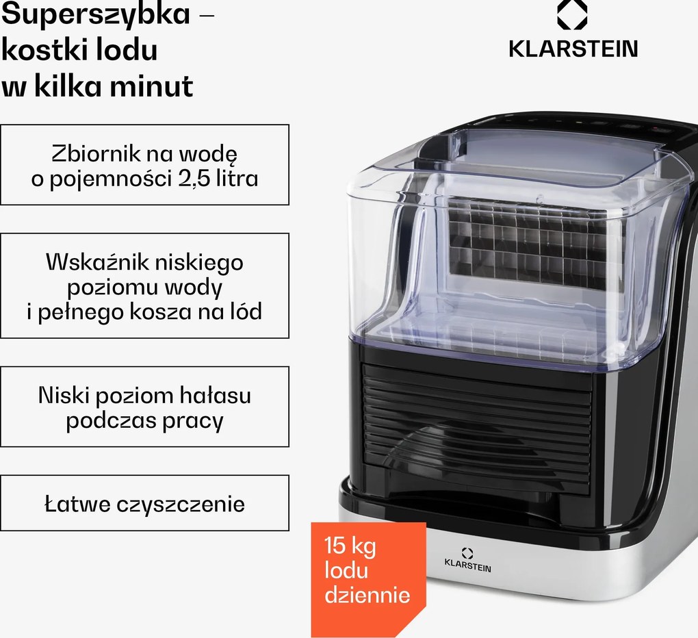 Klarstein Kristall 15kg/24h 2,5L Kostkarka do Lodu Srebrny