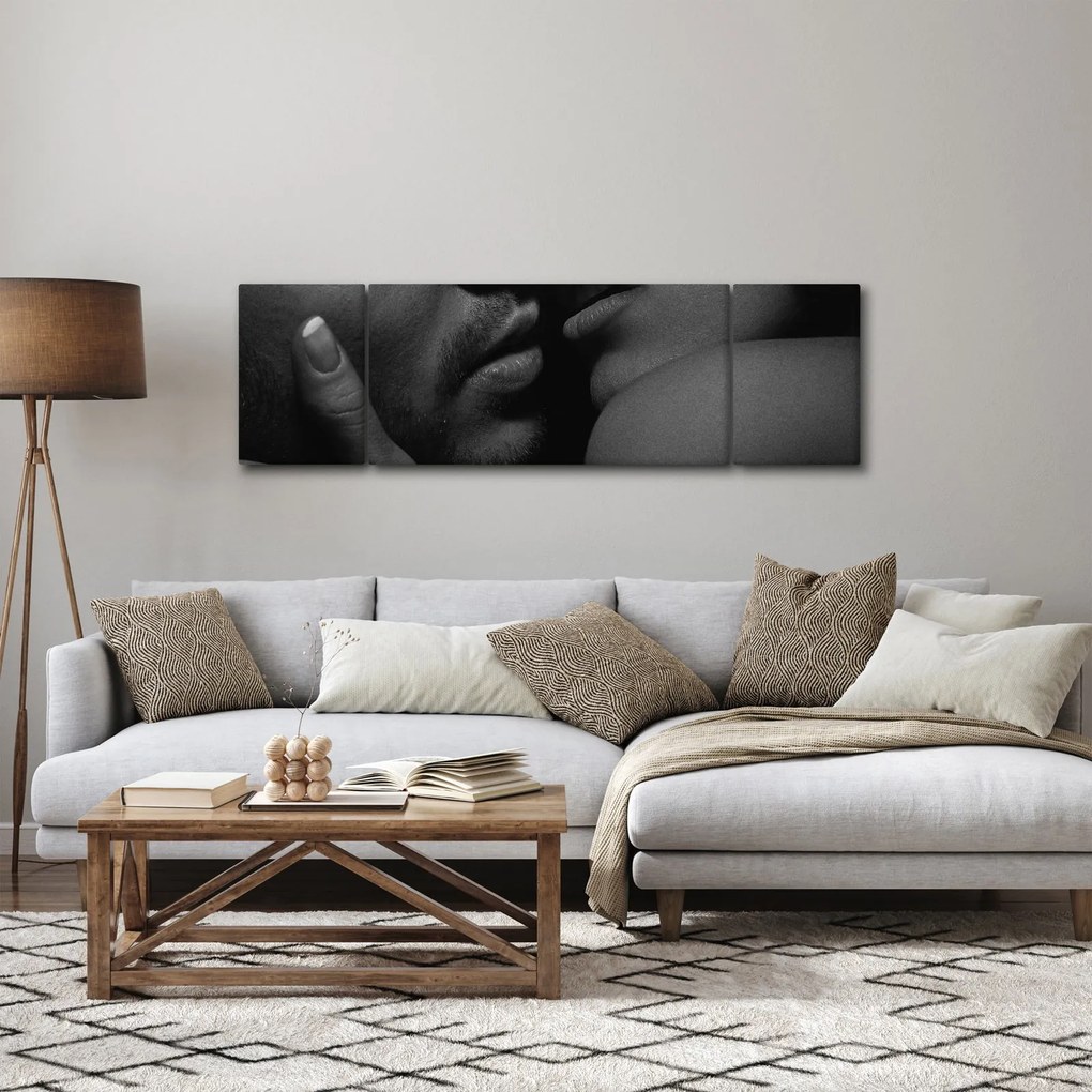 Obraz - Pocałunek, czarno - białe zdjęcie (170x50 cm)