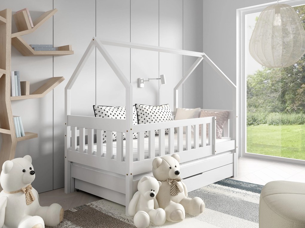 Masseno Łóżko dziecięce BAMBINA z barierką zabezpieczającą - Biały / Z szufladą