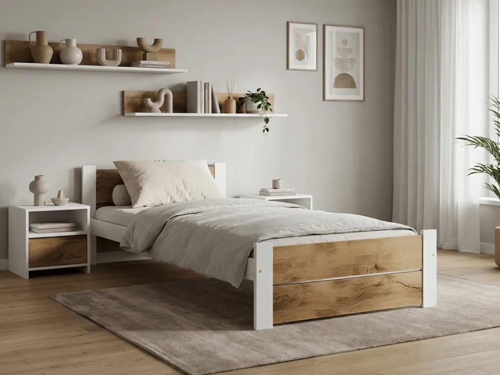 Łóżko IKAROS DOUBLE 90 x 200 cm, dąb artisan/biały Stelaż: Bez stelaża, Materac: Materac Deluxe 10 cm