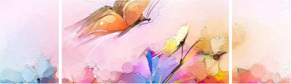 Obraz - Motyl nad kwiatem, abstrakcja (170x50 cm)