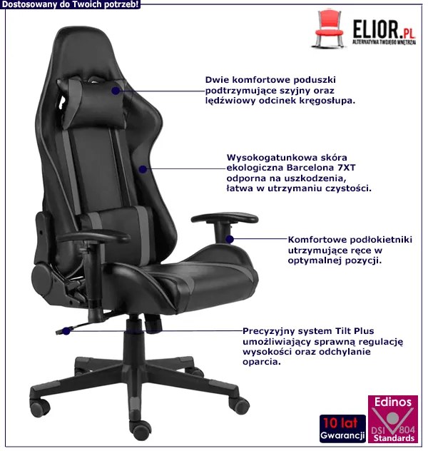 Czarno-szare krzesło obrotowe do grania P9-M25