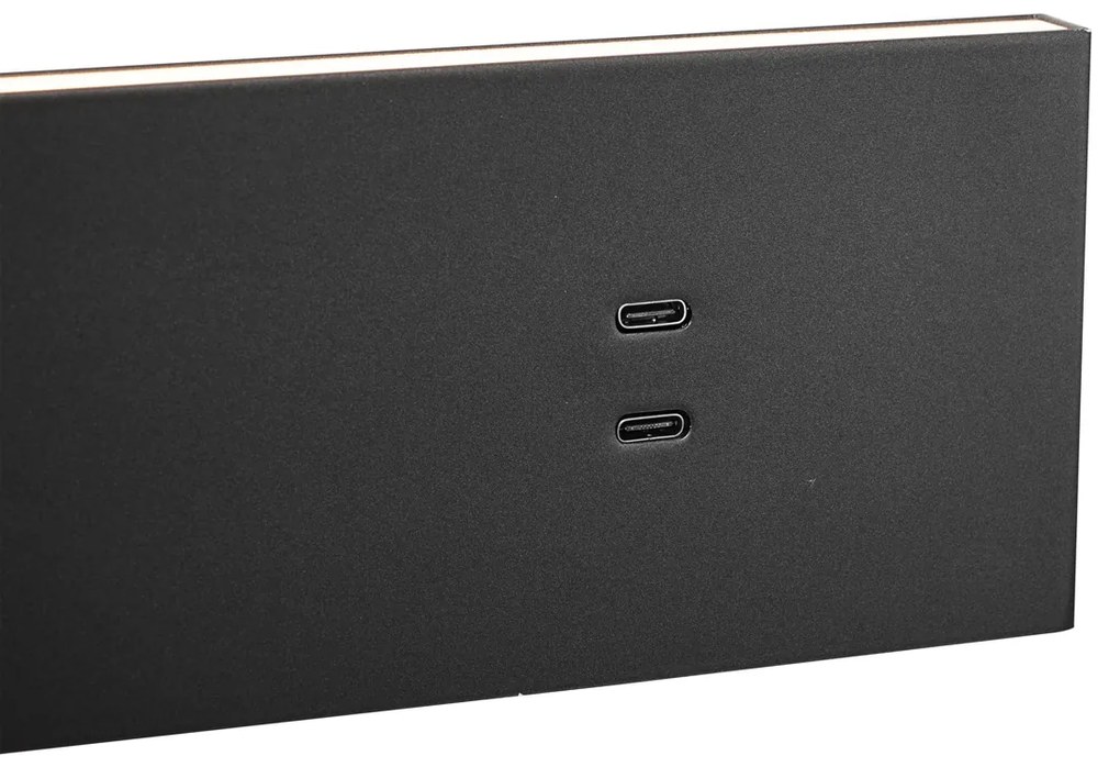 Czarna regulowana lampa ścienna z USB-C, w zestawie LED - Modric Nowoczesny Oswietlenie wewnetrzne