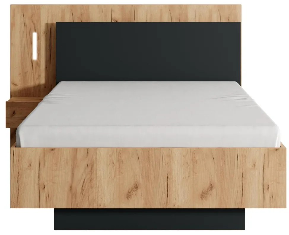 Łóżko z szafkami nocnymi 120 x 200 cm - 2 szuflady - Z oświetleniem LED - Naturalny i antracytowy + Stelaż - FRANCOLI