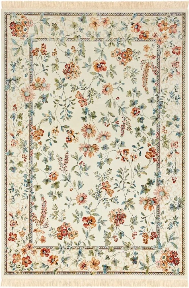 Dywan orientalny Naveh z frędzlami Łąka kwiatów Kremowa 135 cm x 195 cm