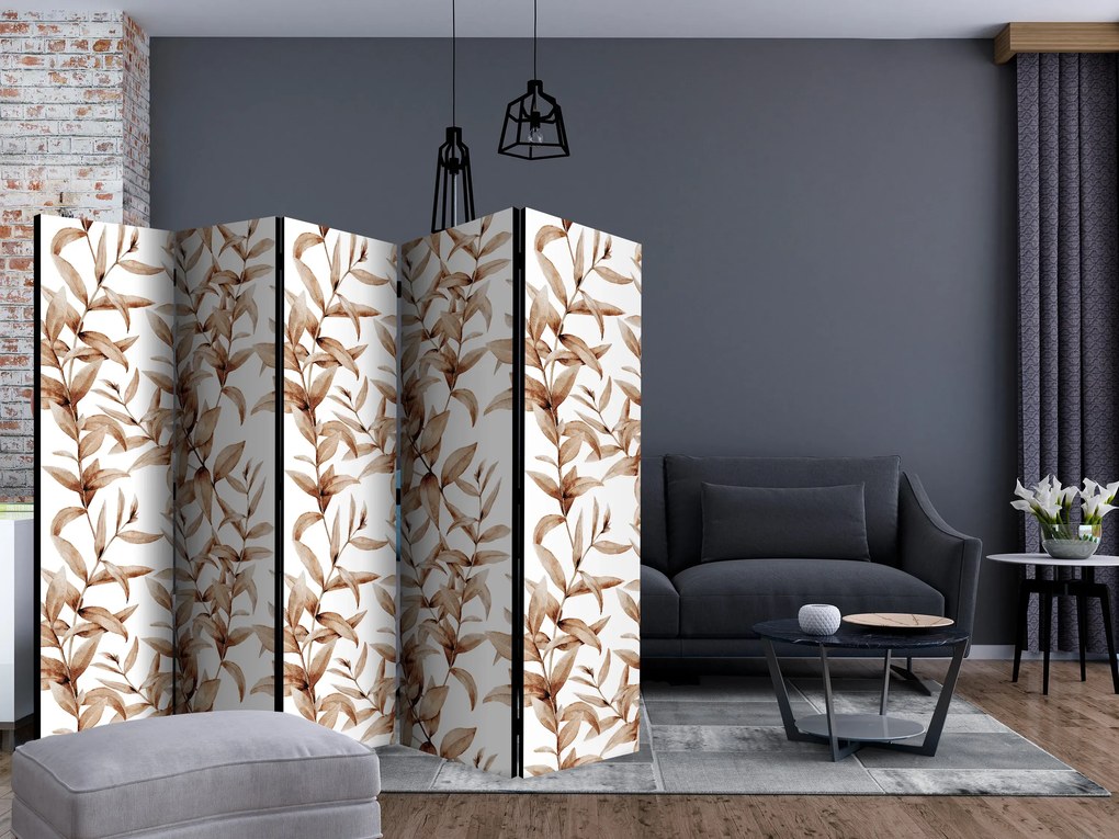 Parawan akustyczny Liście 225x172 cm 5-częściowy biały ARTGEIST B