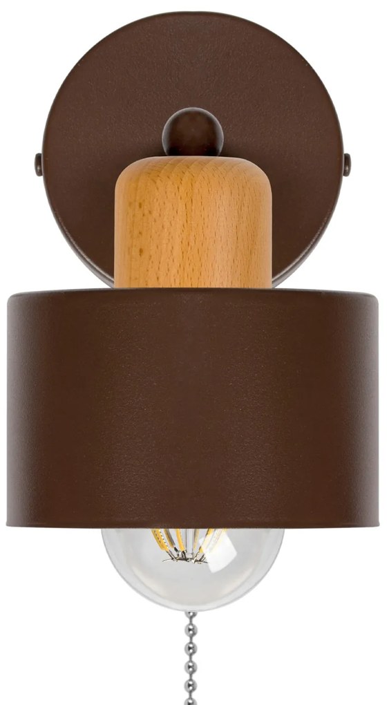 Brązowy kinkiet LED SHWD-BU1010BR jednopunktowy z metalu i drewna z wł