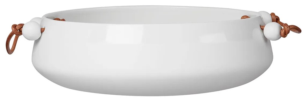 Biała porcelanowa miska ze skórzaną rączką