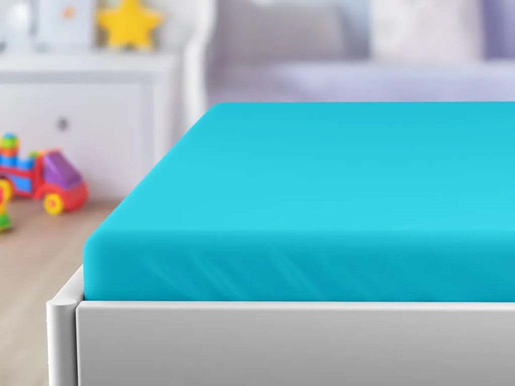 PrzytulneMieszkanie.pl Prześcieradło z dżerseju do dziecięcego łóżeczka EXCLUSIVE 70x140 cm lazurowe