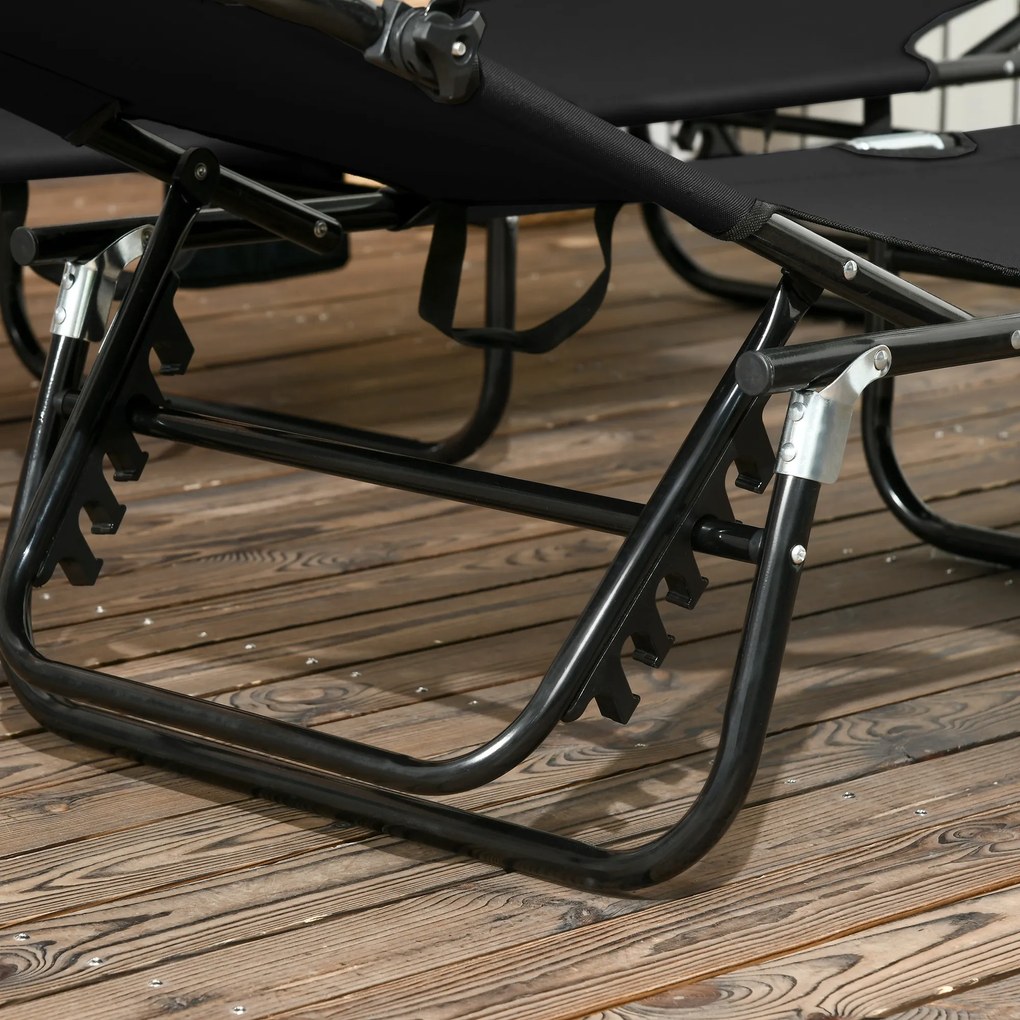 Outsunny Zestaw 2 składanych leżaków ogrodowych z daszkiem przeciwsłonecznym, 5-pozycyjnym regulowanym oparciem, czarny | Aosom PL