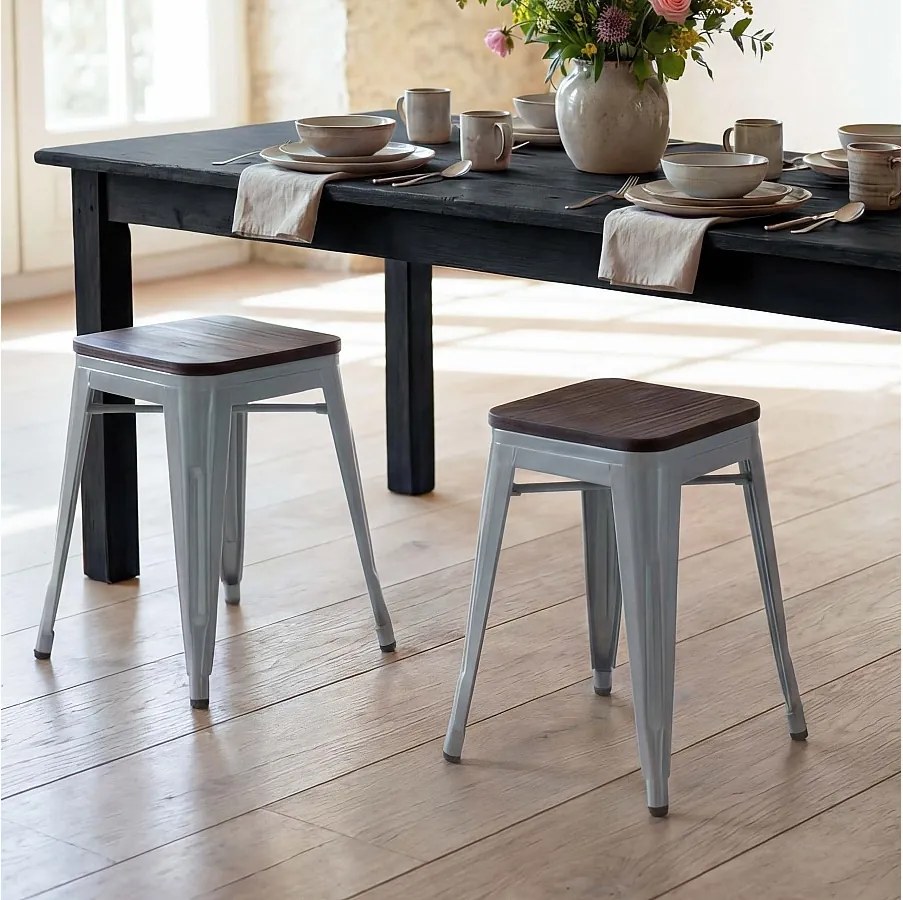 Taboret MCW-A73 (zestaw 2 szt.) Drewniane siedzisko,  szare