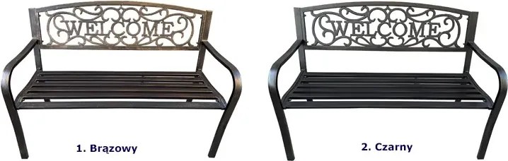 Brązowa metalowa ławka ze zdobionym oparciem W9-N08