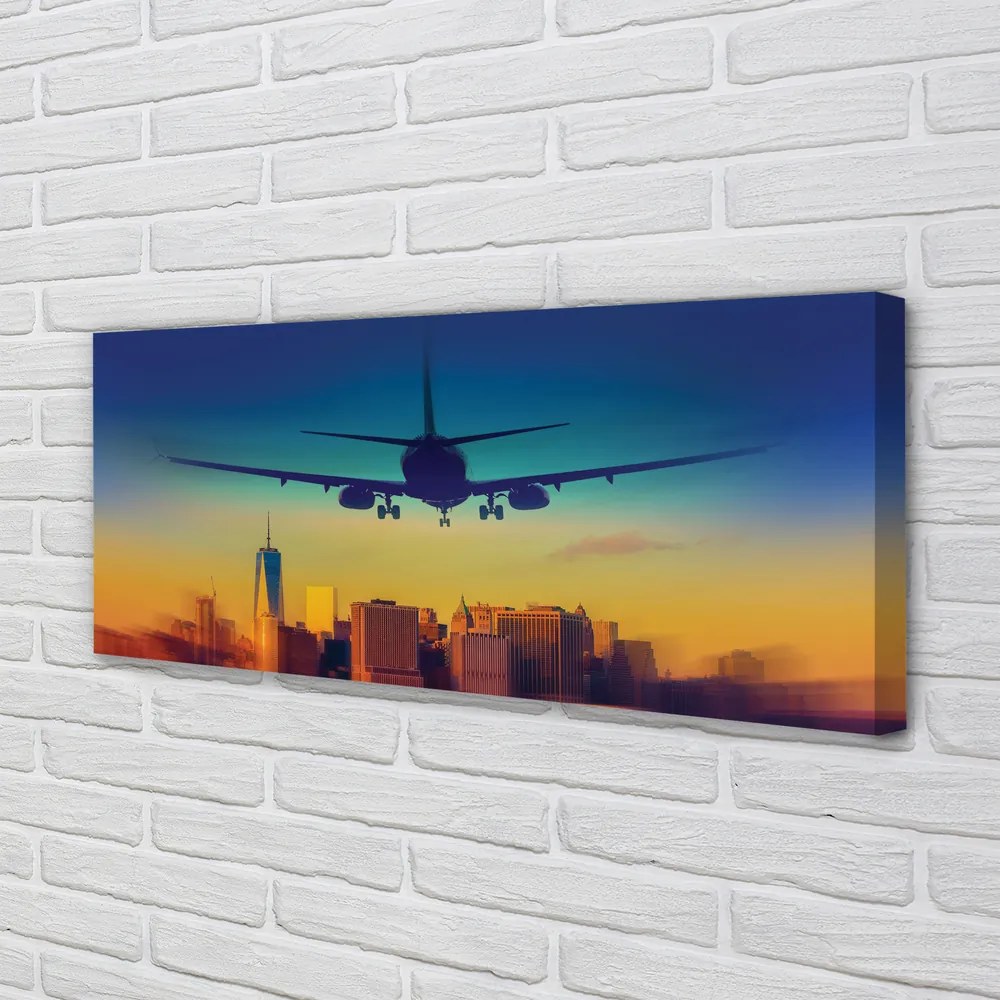 Duży obraz na płótnie Samolot o Zachodzie Słońca