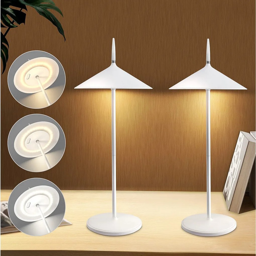 NETTLIFE Lampa stołowa zasilana bateryjnie lampa nocna LED 2 sztuki bezprzewodowe lampy stołowe 1800mhA akumulatorowe dotykowe ściemnialne nowoczesne białe IP44