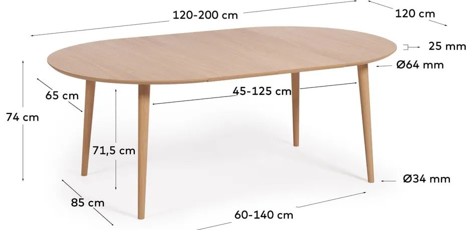 Rozkładany stół w dekorze dębu ø 120 cm Oqui – Kave Home