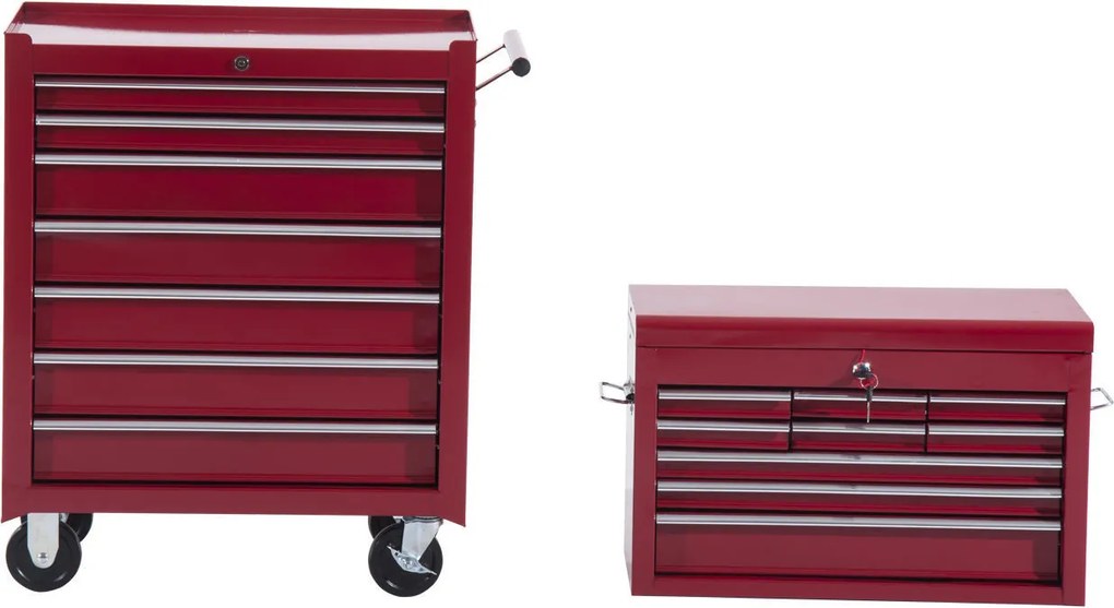 HOMCOM Szafka Narzędziowa Wózek 16 Szuflad Czerwona