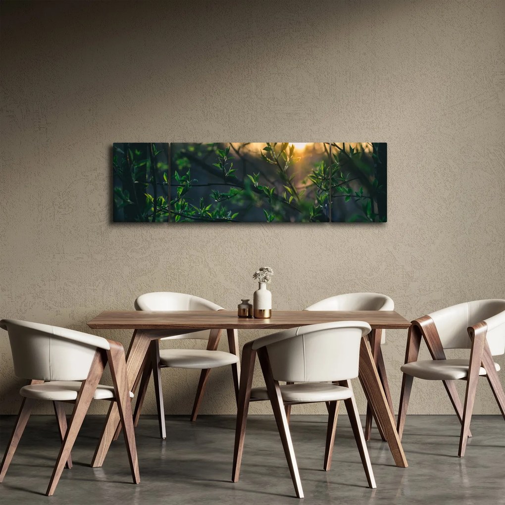 Obraz słońca przeświecającego przez gałęzie drzew (170x50 cm)