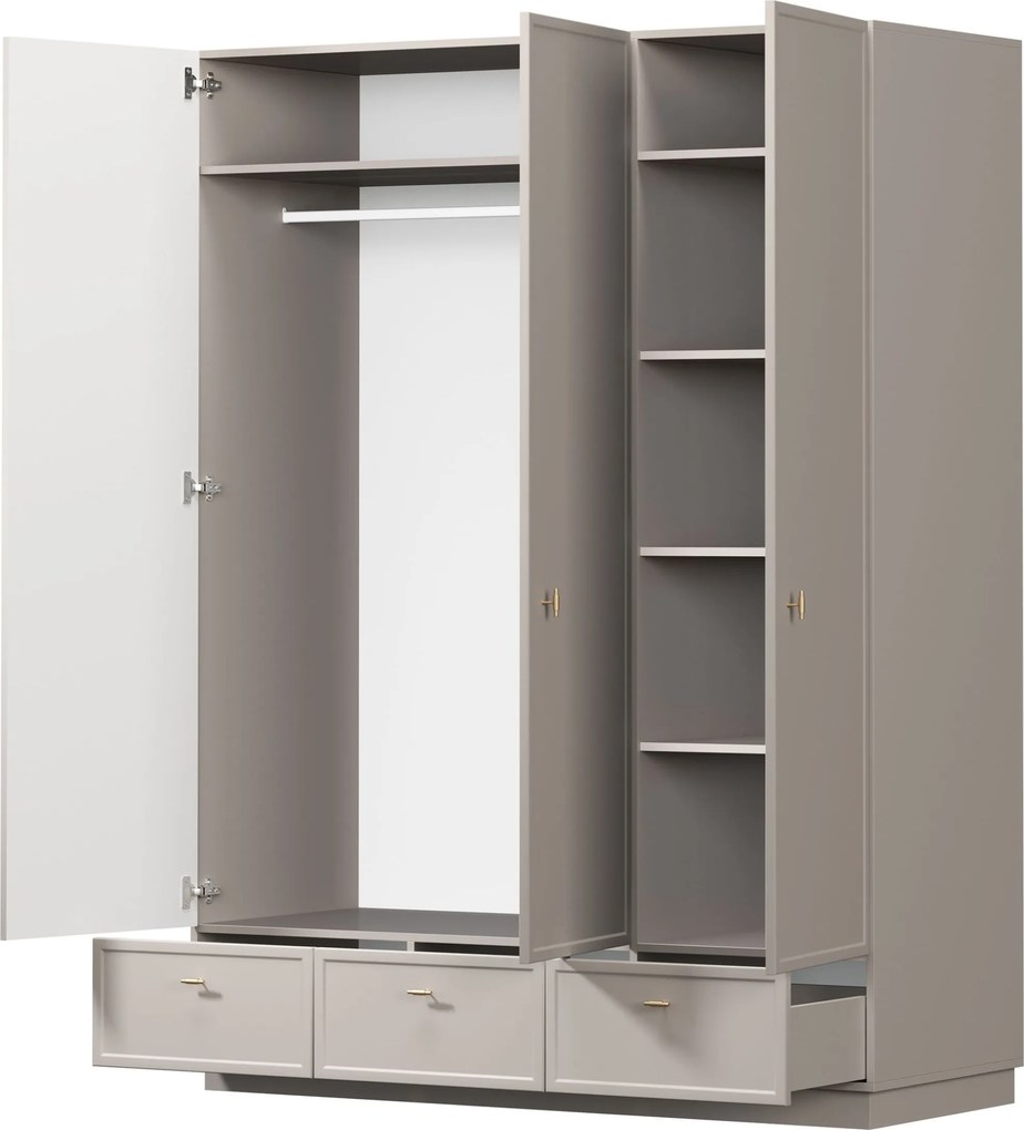 Szafa Lorini 150 cm z półkami - kaszmir / złote uchwyty T-bar