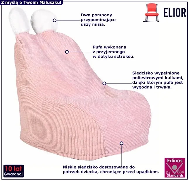 Różowe siedzisko dziecięce z pomponami F2-T49