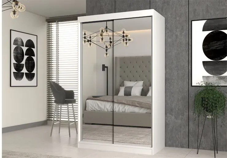 Biała szafa przesuwna z 2 lustrami 120 cm W7-K00