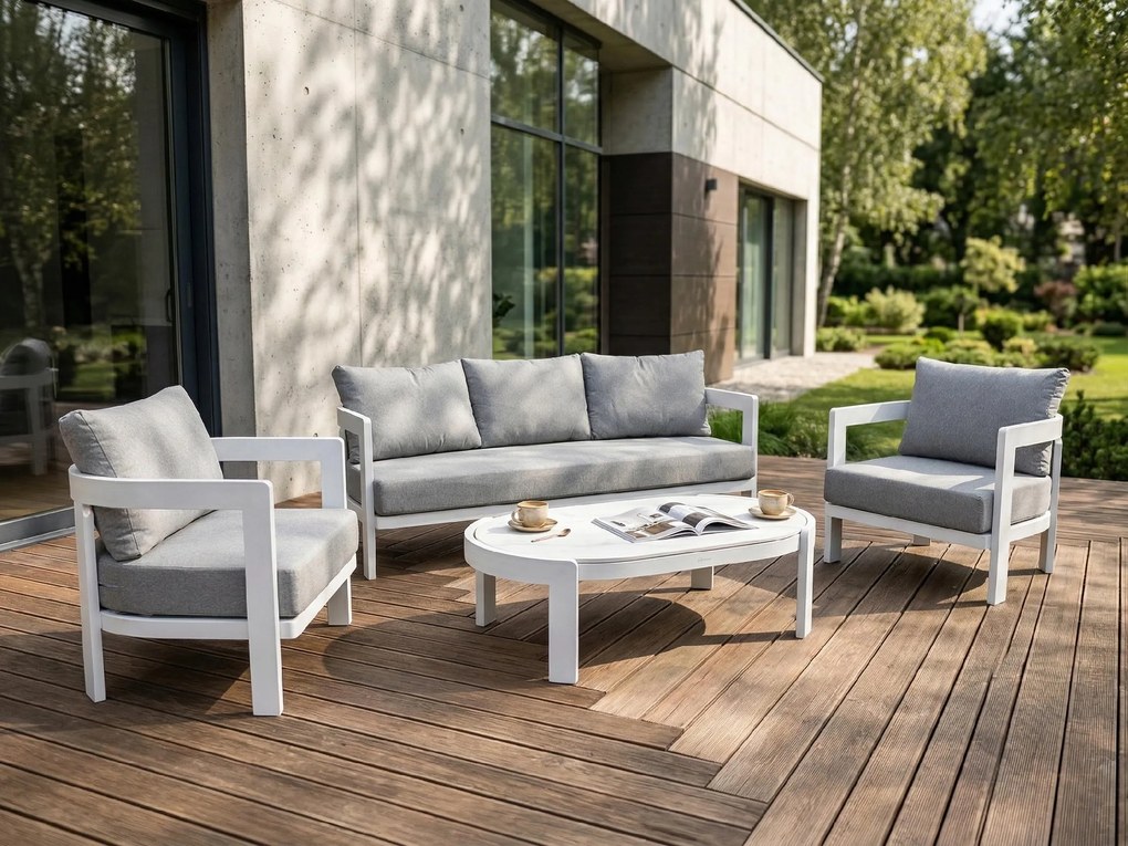 Zestaw mebli ogrodowych biały, trwały, nowoczesny