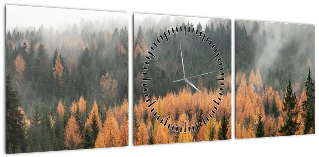 Obraz - Jesienny las (z zegarem) (90x30 cm)