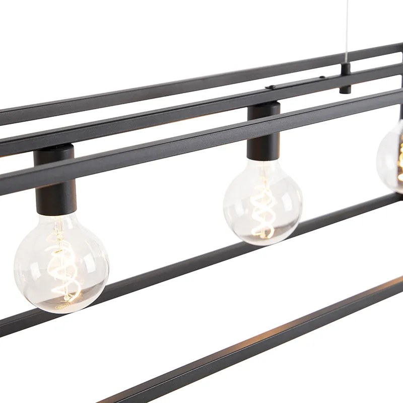 Nowoczesna prostokątna lampa wisząca czarna 5-światłowa - Cage