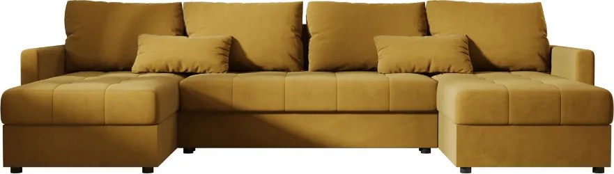 Rozkładana sofa narożna w kształcie U VENORIA 285x146 cm, musztardowa + 2 poduszki GRATIS